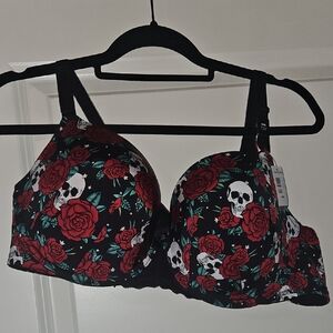 Torrid Black and Red Floral Skull Bra